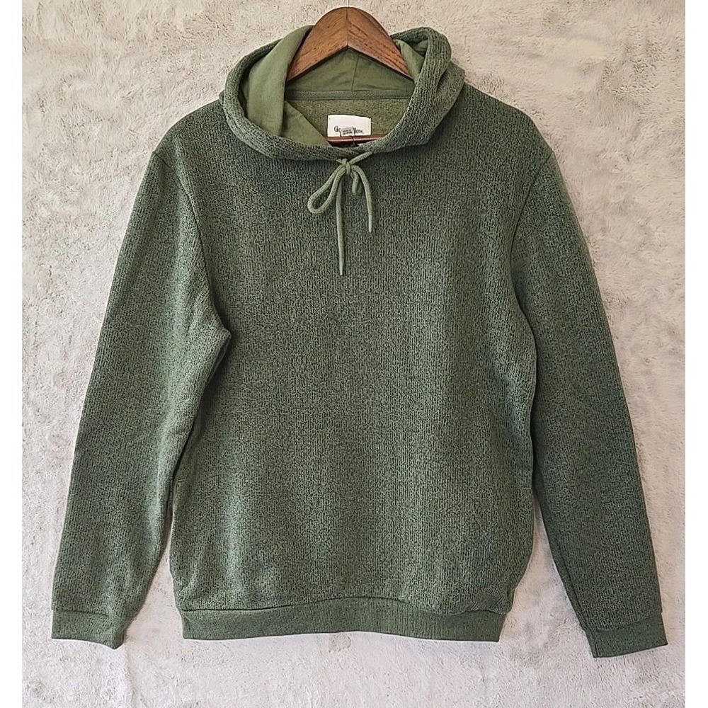 Goodfellow & Co. Men's Textured Fleece Hooded‎ Sweatshirt Medium Green Pockets